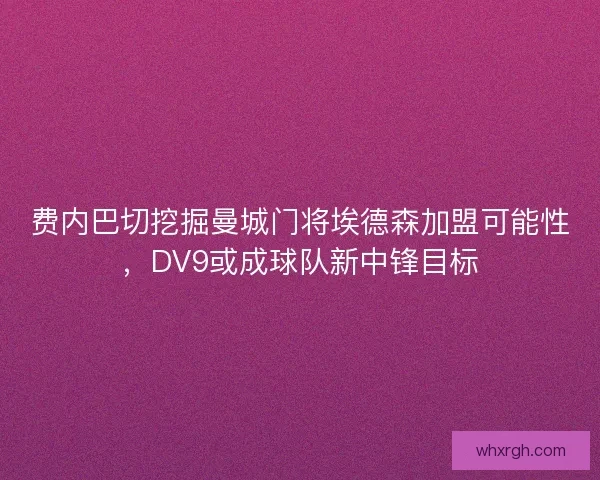费内巴切挖掘曼城门将埃德森加盟可能性，DV9或成球队新中锋目标