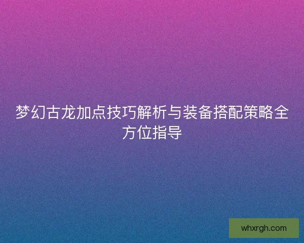梦幻古龙加点技巧解析与装备搭配策略全方位指导